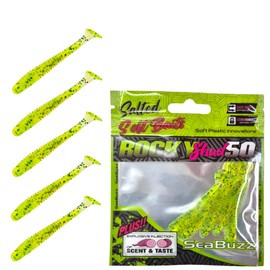 SEABUZZ Rubber Fish Fishing Lure Set Rocky Shad 5 Pieces x 50 mm - Pike Zander Catfish Rubber Bait - Trout & Perch Artificial Bait - Predator Fish Fishing Set - Fresh and Saltwater Fishing Equipment