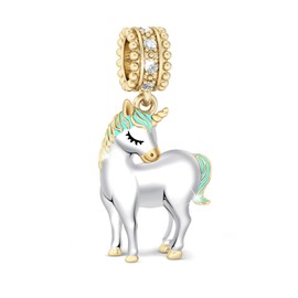 GNOCE Unicorn Charm 925 Sterling Silver Fits Most US European Bracelets - Gold
