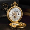 DerMacht Steampunk Gold Pocket Watch Skeleton Mechanical Gear Hand-Wind Roman