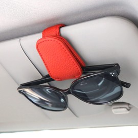 KIWEN 2 Packs Sunglasses Holders for Car Visor, Magnetic Leather Glasses Eyeglass Clip for Car, Ticket Card Clip Sunglasses Mount, Car Visor Accessories Gadgets (2, Red)