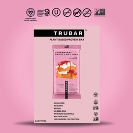 TRUBAR TRUBAR Vegan Protein Bar, Strawberry Shorty Got Cake, Gluten Free, Plant Based Protein, Dairy Free, Non GMO, Soy Free, No Sugar Alcohols, 12G Protein, 12G Fiber, 23G Carb, On the Go Snack Bars, 12 CT