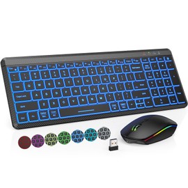 Wireless Keyboard and Mouse Bluetooth, Slim Portable Rechargeable Multi-Device Backlits Cordless Keyboard, Switch up to 3 Devices, RGB Silent Mouse, for Mac, Windows, iOS, Android, Laptop - SABLUTE