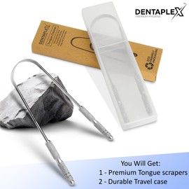 Dentaplex Tongue Scraper with Travel Case Metal Stainless Steel Tongue Scrapers for Adults Restore Fresh Breath Improve Taste and Oral Health with Our Tongue Cleaners Suitable for Men & Women Personal Hygiene