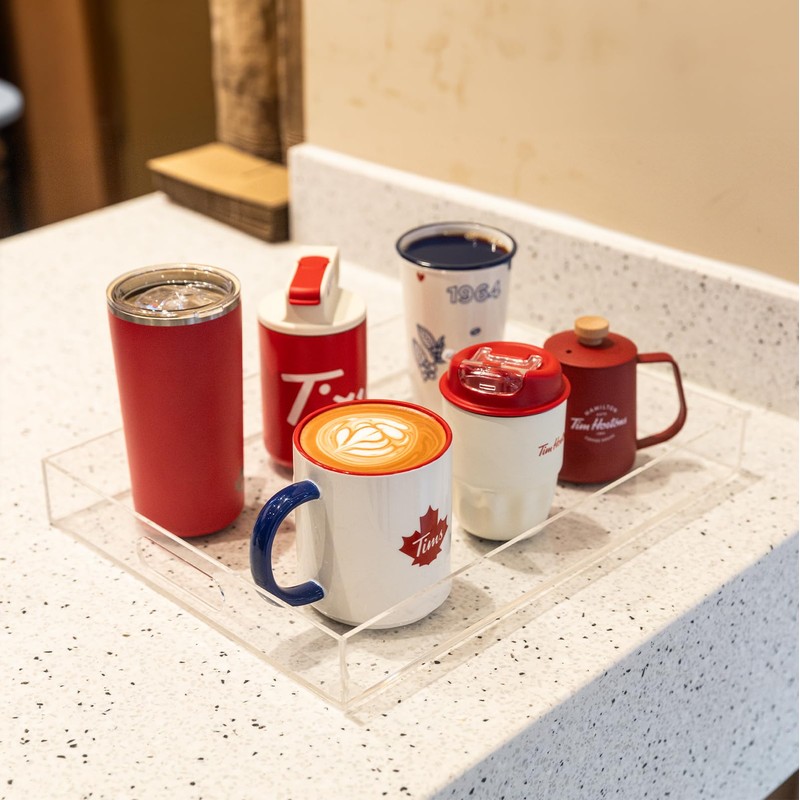 2 Pack Serving Tray with Handles, Clear Acrylic Tray for