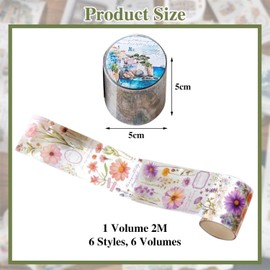 SLAXJNE 6 Rolls Ribbon Material Stickers, Diary Accessories, Scrapbook Accessories, Diary Stickers, Sticker Set Album, Aesthetic Scrapbook Kit, DIY Scrapbook Stickers