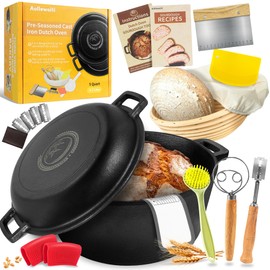Pre-Seasoned Dutch Oven for Bread Baking, 5 QT Cast Iron Pot with Skillet Lid, Includes Sourdough Bread Baking Supplies Kit, Dutch Oven for Camping, Frying and Braising