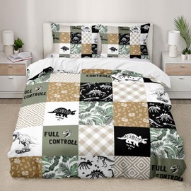 AILONEN Dinosaur Duvet Cover Set Full Size, Dinosaur Bedding Set,Dinosaur Skull Comforter Cover Set,Tropic Jungle Animals Duvet Cover Set 3 Pieces, 1 Quilt Cover and 2 Pillowcases