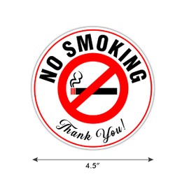 (Set of 5) No Smoking Sticker | 4.5" Circle | 4 Mil Vinyl | LAMINATED | Perfect For Cars | Self Adhesive Decal - UV Protected & Weatherproof - Heavy Duty