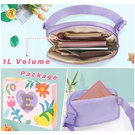 Purple Belt Bag Fanny Pack Crossbody Travel Trendy Birthday Christmas Gifts for Tween Preteen Teen Teenage Teenager Girls Age 8-10 10-12 10-13 8-12 12-14 13-15 14-16 16-18 Initial Letter E