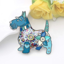 Newei - Broche de aleación esmaltada, diseño de perro escocés, diseño floral Azul