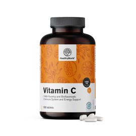 HealthyWorld® Vitamin C 1000 mg - With Rosehip and Bioflavonoids - 180 Tablets - 6 Month Supply - For the Immune System and More Energy - High Concentration - 1000 mg per Daily Dose
