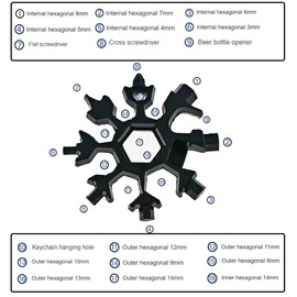 Snowflake Wrench, Wrench, 18 in 1 Black Snowflake Wrench, Stainless Steel Snowflake Multifunction Tool, Lid Opener, Cutter, Screw Tightening and Others