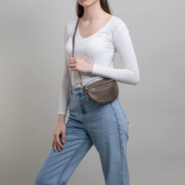 LEABAGS Women's Leather Bum Bag, Small Shoulder Bag, Women's Genuine Leather, Belt Bag with Zip, Crossbody Bag, Women's Belt Bag, taupe, Bohemian, Deconstructed, Minimal, Retro, Utility, Western,