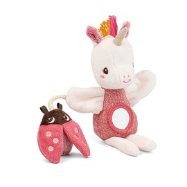 Lilliputiens - Marionetta da dito in tessuto – Lena l'unicorno - Giocattolo sensoriale per bambini piccoli - Giocattolo educativo per stimolare la vista e l'udito del bambino - Dai 6 mesi - 83599
