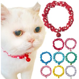 Caniribo Handmade Cat Collar, Simple Scrunchie with Bell Included, Simple, Medium, Red, Size M, 9.4 - 9.8 inches (24 - 25 cm), Made in Japan, Lightweight