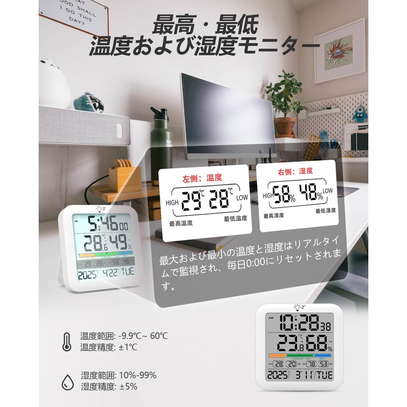 Timloon Digital Thermometer/Hygrometer, Indoor Temperature and Hygrometer, Large LCD Screen,