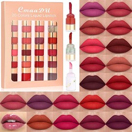 evpct- Juego de 20 lápices labiales líquidos mate de colores, paquetes de tintes labiales para mujeres de piel oscura, rojo oscuro mate de larga...   