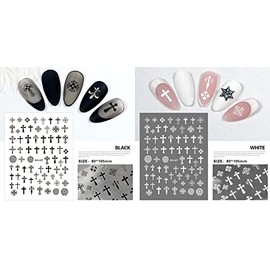 Christian Religious Thin Tough Hot Glue Cute Manicure Japanese Sticker Punk Cross Army Flower 5D Soft Relief 5d Nail Art Stickers Black (Black)