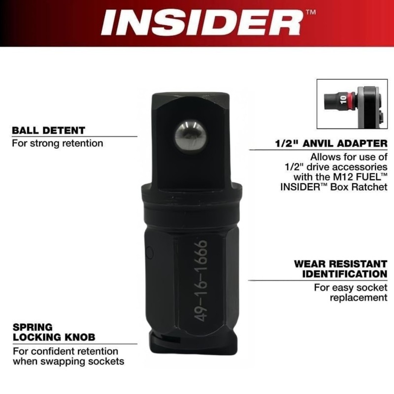 49-16-1666 INSIDER Box Ratchet 1/2 Anvil Adapter With locking function