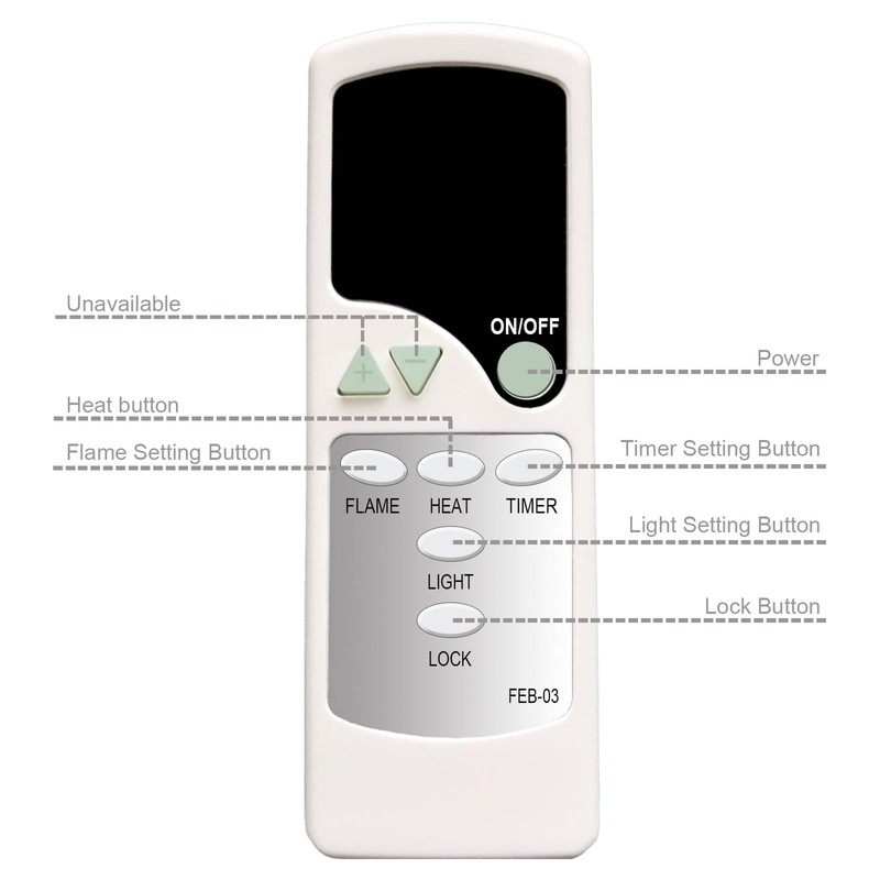 GENGQIANSI Replacement for Febo Flame Electric Fireplace Heater Remote Control