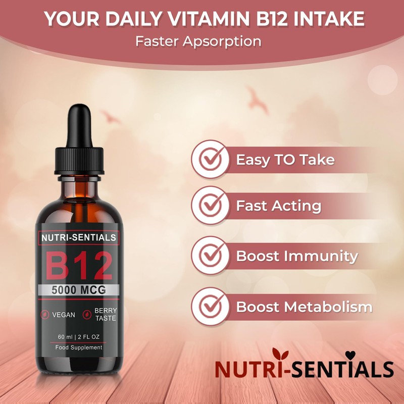 Vitamin B-12 Liquid Drops - 5000 mcg Methylcobalamin High Strength