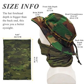 ehsbuy Fishing Hat Men's Cooling Tube Scarf Tropical Hat Military Safari Fishing Hat Camouflage Multifunctional Cloth Mesh Hiking Hat Adjustable Sun Hat for Hunting Outdoor Sports, Camo Green