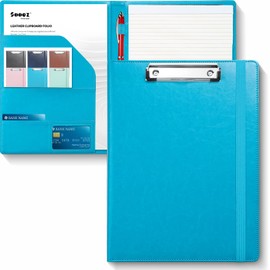 Sooez Padfolio Clipboard, Portfolio Organizer with Notepad, Premium PU Leather Clipboard Folder for Legal Pad, Versatile Clipfolio with Storage, Letter Size Document Holder for School Office, Sky Blue