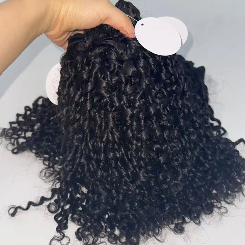 Pixie Curly Human Hair Bundle With Closure Natural Black Color