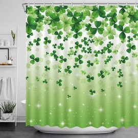 AIBIIN 72x72 in St. Patrick's Day Clover Shower Curtain for Bathroom Gradient Green Clover Shamrock Irish St Patrick's Day Shamrock Bathroom Shower Curtain Set Fabric Shower Curtain Set with Hooks