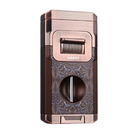 Cigar Torch Lighter Jet Lame Lighter Refillable Butane Windproof with Cigar Cutter V Cutter Built-in Cigar Holder Cigar Punch Cigar Draw Enhancer (Brown)