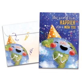 Tree-Free Greetings - Birthday Cards - Artful Designs - 1 Card + Matching Envelope - Made in USA - 100% Recycled Paper - 5"x7" - Happier World (GO65477)