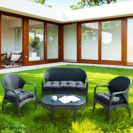 3 Piece Set Wicker waterproof Chair Cushions Outdoor/Indoor Thickened Patio Chair Loveseat Cushion Porch Swing Cushion & 1 Loveseat bench cushion 43”x20” & 2 U-Shape Chair Cushion 19”x19” & Black