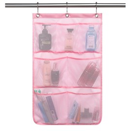 GYEUKHAM Hanging Mesh Shower Caddy for Bathroom - Quick Drying Portable Shower Organizer with Multiple Pockets for Soap,Shampoo and Cruise Ship Essentials - Space-Saving Bathroom Storage,Pink