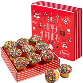 Birthday Gift Basket | Cupcakes Bakery Fresh [9 Count] | Mini Rainbow Sprinkle Cupcakes Individually Wrapped | Birthday Treats for Kids, Men, Women| Kosher, Nut Free | Stern’s Bakery