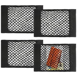 4Pcs Car Mesh Cargo Net, Elastic Storage Net, 40×25CM Elastic String Net, Mesh Storage Bag, Car Trunk Net, Mesh Pocket Organiser for Van Motorhome Caravan Boat Car (Black)