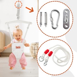 FUNLIO Baby Jumper with a Ceiling Hook for 6-24 Months, Infant Jumper Doorway with Adjustable Chain, Baby Door Jumper for Indoor/Outdoor Play, Easy to Assemble & Store (with a Ceiling Hook) - White