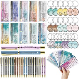 Motipuns 20 Sets Easter Christian Church Gifts Bulk Bible Verse Pens Keychains and Bookmarks Religious Mother's Day Gift for VBS Sunday School Church Pastor Supplies(Vibrant,Watercolor)