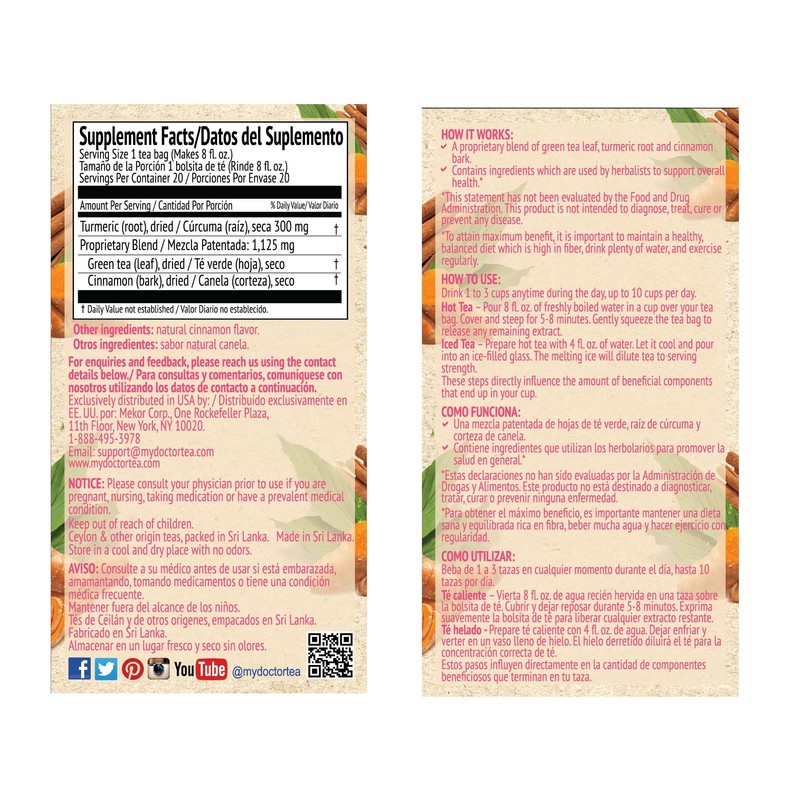 Dr. Tea Wellness Turmeric Herbal Tea with Cinnamon Flavor -