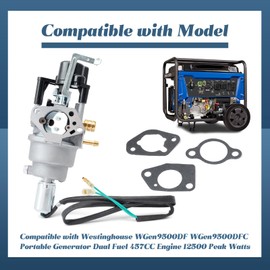Carburetor Kit Compatible with Westinghouse WGen9500DF WGen9500DFC Portable Generator Dual Fuel 457CC Engine 12500 Peak Watts, with 3 Gasket