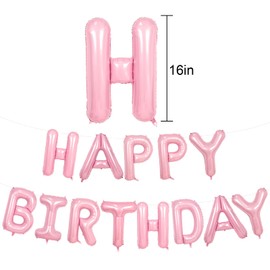 Happy Birthday Balloons Banner Pink,16Inch Polyester Film Light Pink Foil Letter Balloons,Pastel Pink Happy Birthday Sign Banner Bunting for Girls Boys Women Men Birthday Party Decorations