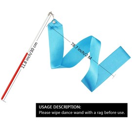 FAZHBARY Blue Dance Ribbons, Rhythmic Gymnastics Ribbon Dancing Streamers for Baton Twirling Wands Artistic Dancing Training Supplies, 2 Pack
