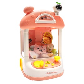 Zhaoyao Mini Claw Machine for Kids, Mini Vending Machine with Music and Light Prize Machine for Family DIY Interaction Vending Machine Toys Dual Power Supply Mode, Pink
