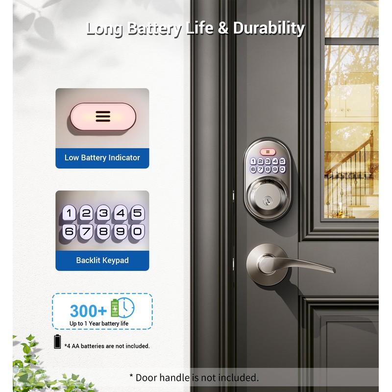 Veise Keyless Entry Door Lock, Electronic Keypad Deadbolt, Keyed Entry,