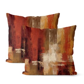 Brown Burnt Orange Abstract Pillow Covers 18x18 Inch 2 Pcs Vintage Rust Art Painting Decor Throw Pillows Modern Geometric Outdoor Decoration Pillowcase Polyester Cushion Cover for Couch Sofa Bed