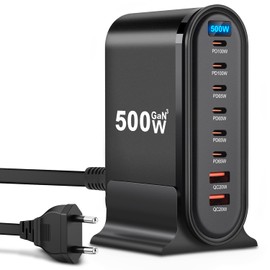 USB C Charger, 500 W Fast Charger, 9 Port Charging Station GaN III Tech Power Supply Fast Charger