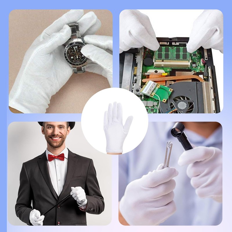 Bettinay 24 PCS Stretchable White Cotton Gloves, Work Cotton Gloves