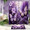 Litabel 4 Pcs Purple Red Floral Butterfly Shower Curtain Set