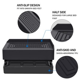 ANNKUT Pack of 4 Bed Risers, 1.5 Inch Heavy Duty Adjustable Furniture Risers，Suitable for Sofa Table and Couch Lift，Support Up to 1,300 Lbs (Black,Rectangle)