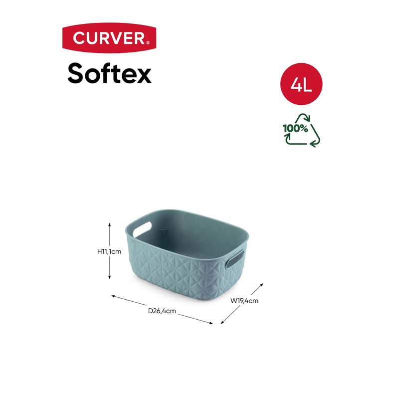 CURVER Softex 4x 4L Storage Baskets, 100 percent Recycled Material,