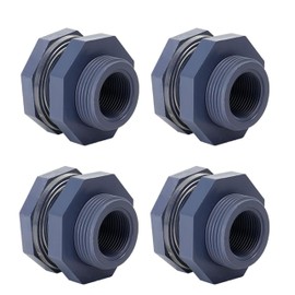 PVC Bulkhead Water Tank Connector Adapter, 4Pcs Bulkhead Fitting Water Tank Connector PVC Threaded Fitting Adapter,Plastic Bulkheads Fittings for Rain Barrels